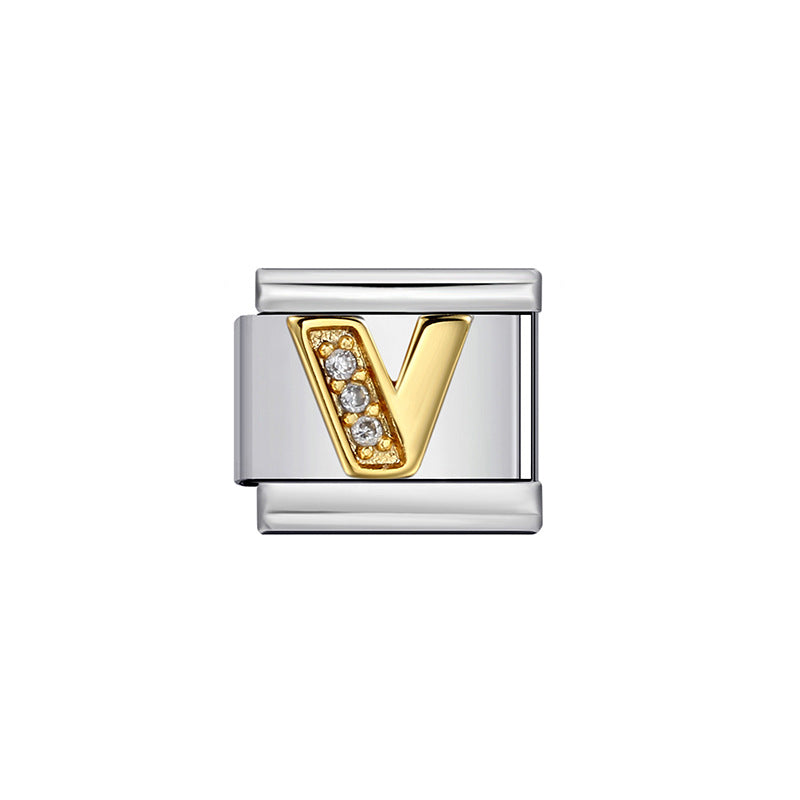 Gold Plated Stainless Steel Letter Charm Bar Bracelet DIY Modular Detachable Unisex