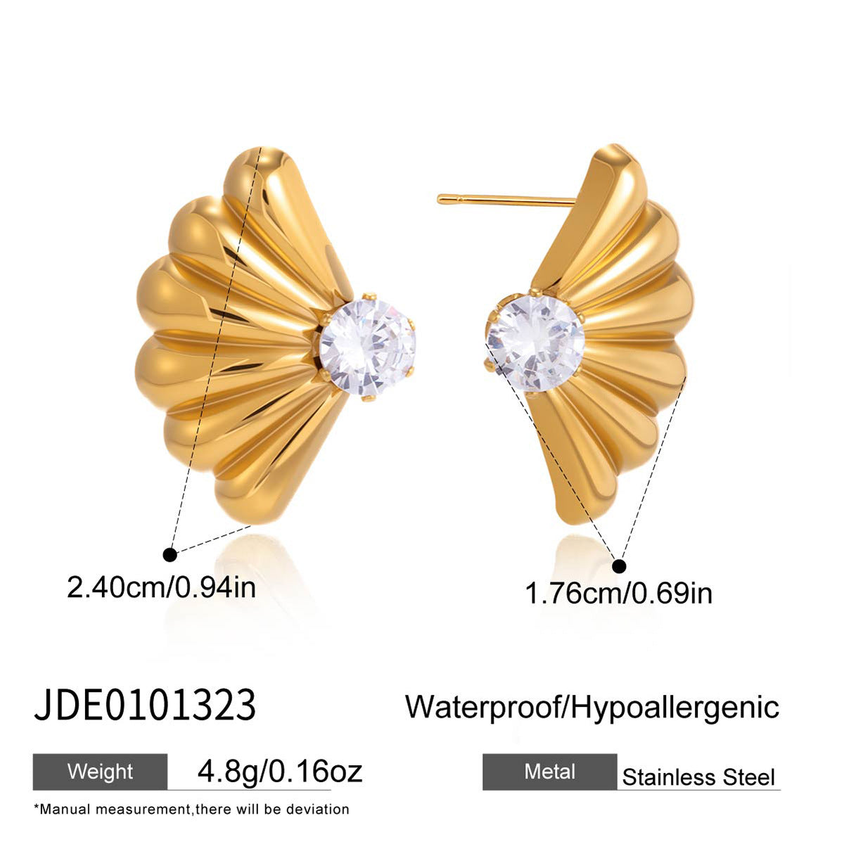 Elegant Geometric Stainless Steel PVD Plated Cubic Zirconia Stud Earrings for Women