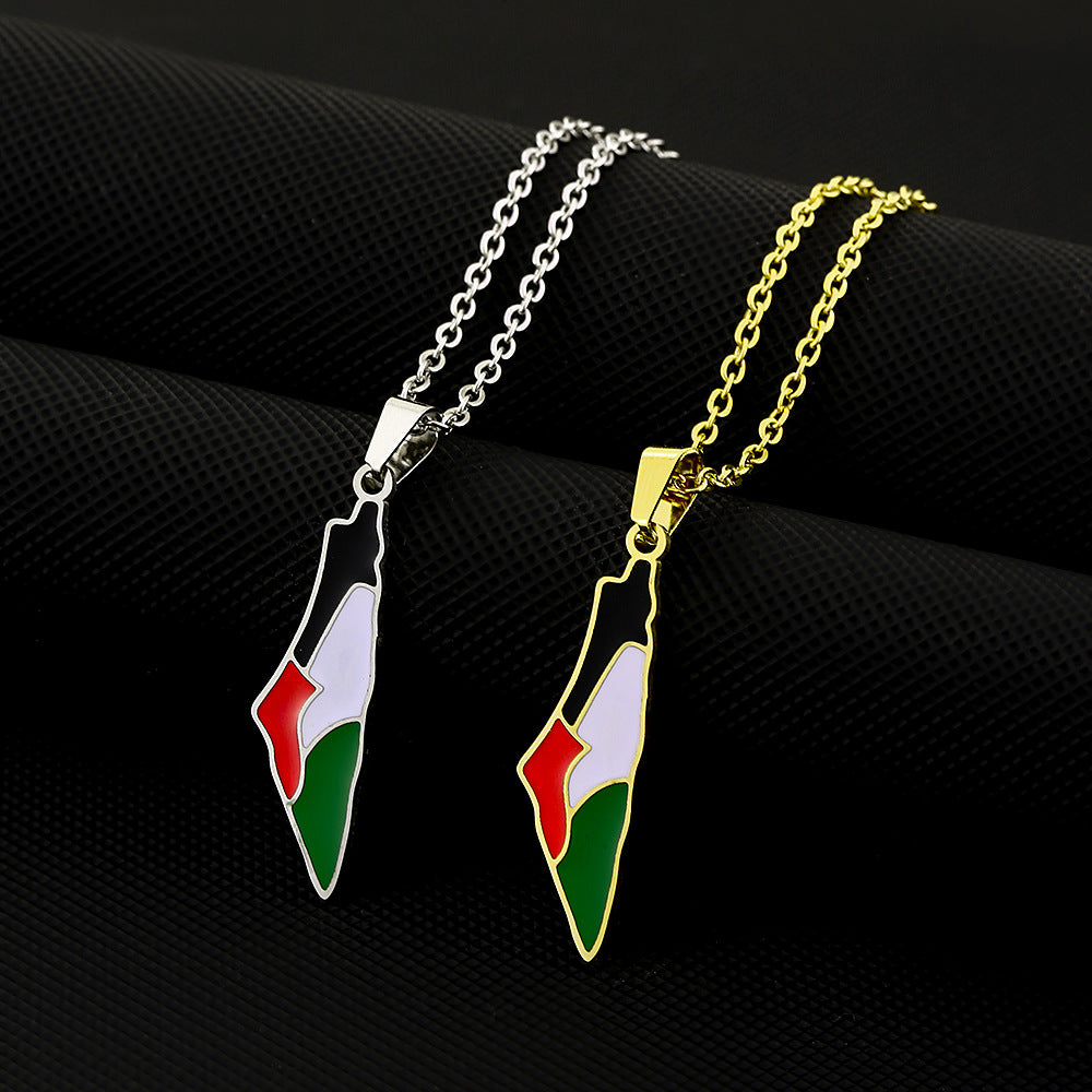 Collar de dije geométrico vintage de acero inoxidable con acabado esmaltado y cadena tipo O para unisex