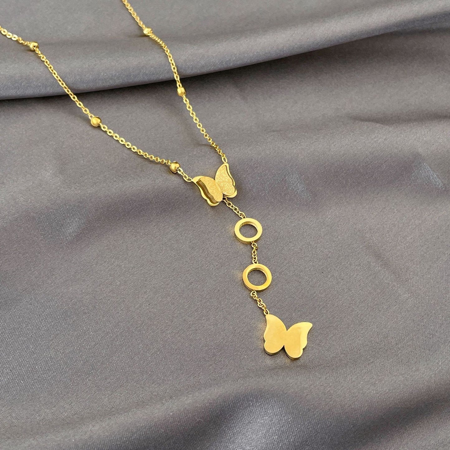 Minimalist Butterfly Pendant Necklace in Titanium Steel with Plated Finish for Women and Unisex Wear
