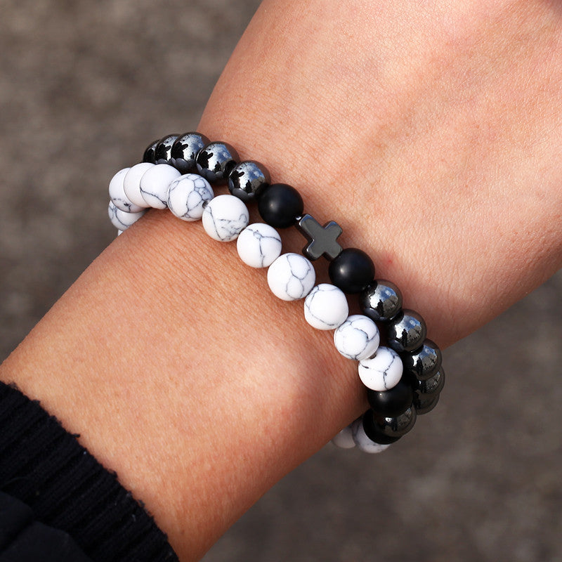 Matte Geometric Brass Bracelet Set with Cubic Zirconia Inlay for Unisex