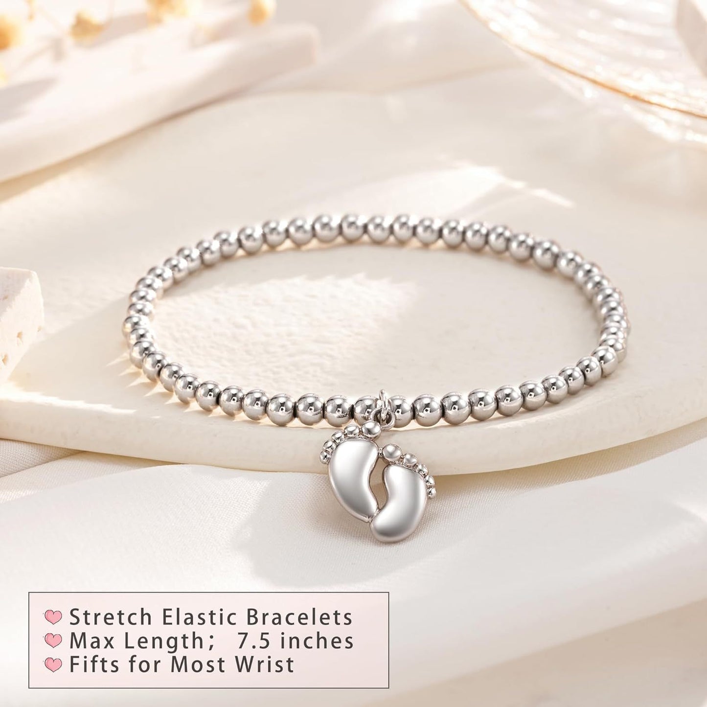 Sweet Geometric Footprint Charm Stainless Steel Ball Chain Bracelet Unisex
