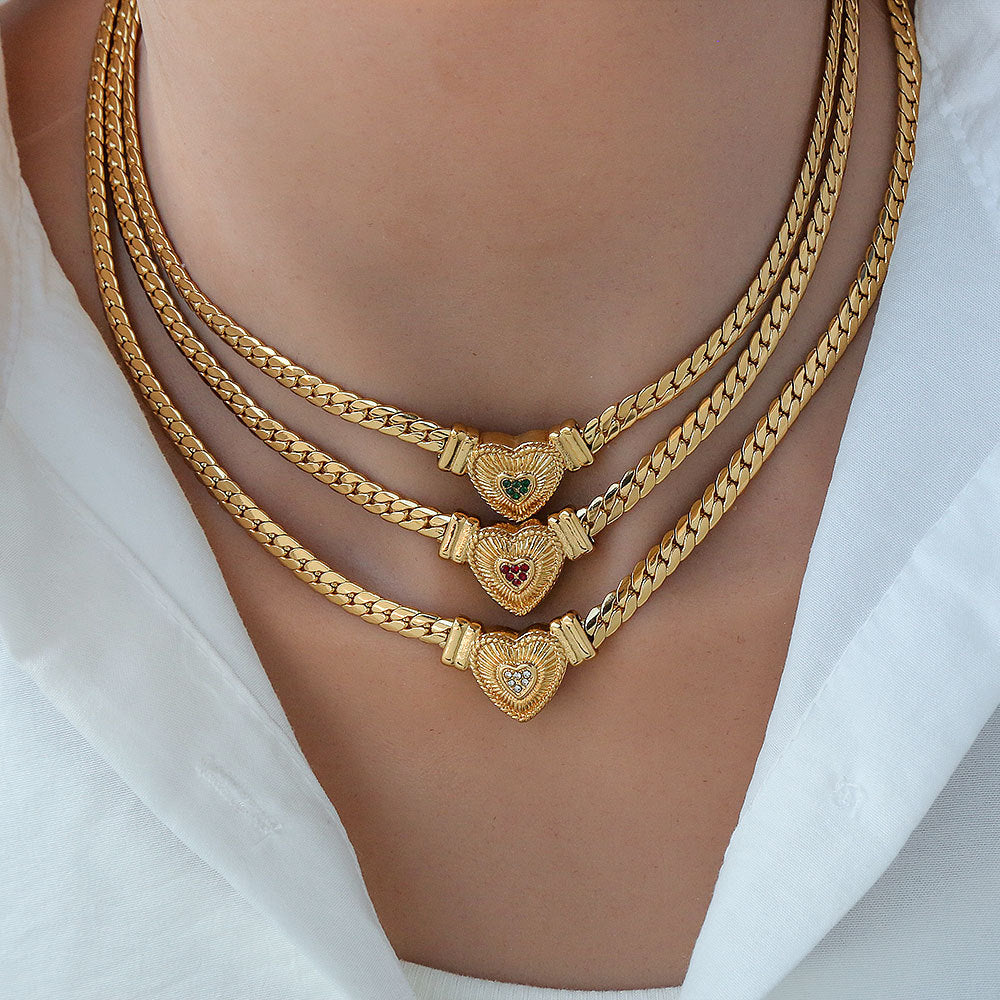 Collana da donna a catena cubana in acciaio al titanio placcato oro 18 carati con pendente a forma di cuore e elettrocardiogramma, stile Hip Hop