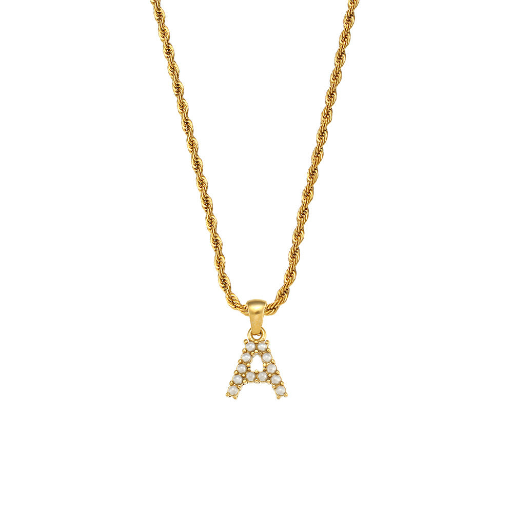 Fashionable Minimalist Letter Pendant Necklace for Women Stainless Steel Twisted Chain with 18K Gold Plating