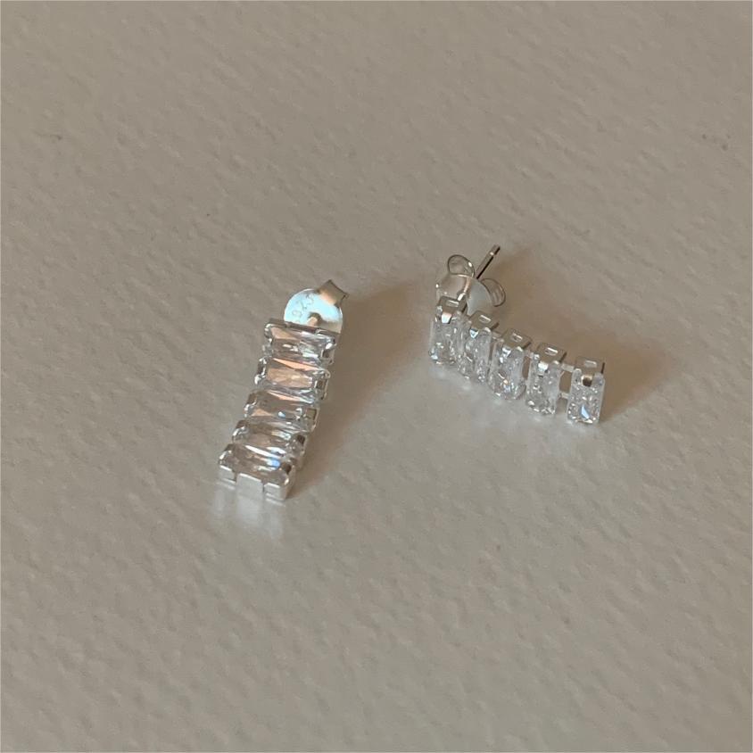 Minimalist Geometric Square Zircon Stud Earrings in 925 Sterling Silver with Plated Finish
