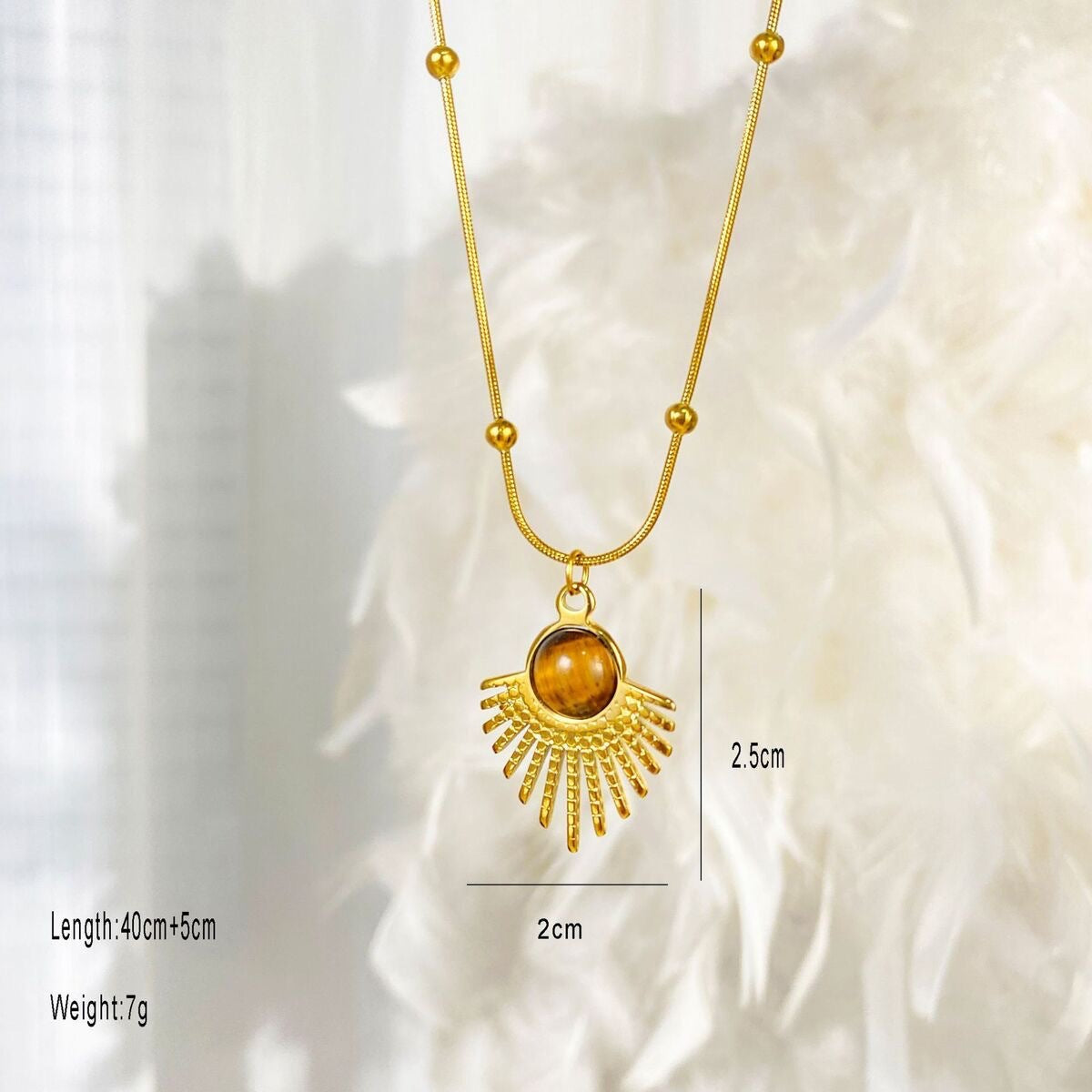 Vintage Geometric Heart Tiger's Eye Titanium Steel Necklace Plated