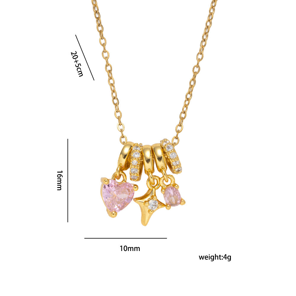 Luxury Heart-Shaped Copper Necklace with 18K Gold Plating and Cubic Zirconia Pendant on O-Chain for Women