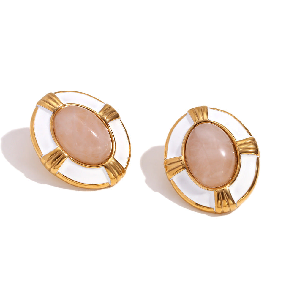 Orecchini da donna alla moda minimalistici a croce ovale in acciaio inossidabile con placcatura in oro 18K