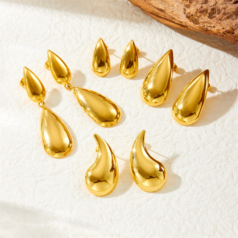 Minimalist Business Gold Plated Heart Teardrop Geometric Stainless Steel Earrings