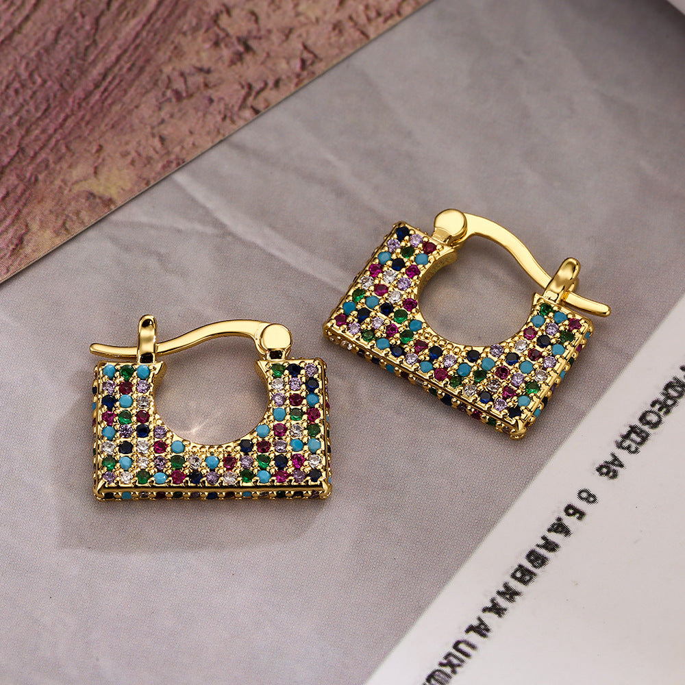 Vintage Luxury Geometric Earrings for Women with Brass Base Plated in Real Gold and Zircon Inlay