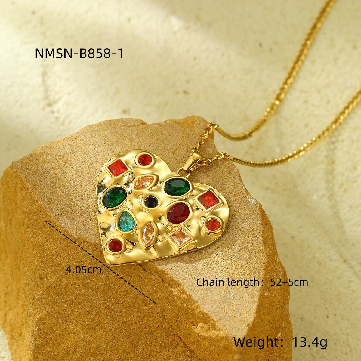 Fashionable Heart-Shaped Titanium Steel Necklace with Rhinestone Inlay for Women, Electroplated Stainless Steel Pendant, Lightweight Luxury Layered-Style Chain