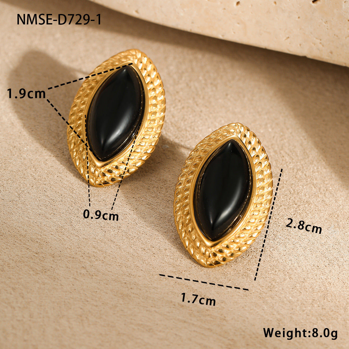 Aretes minimalistas de acero inoxidable estilo vintage con baño de oro de 18 quilates en forma de marquesa para mujer