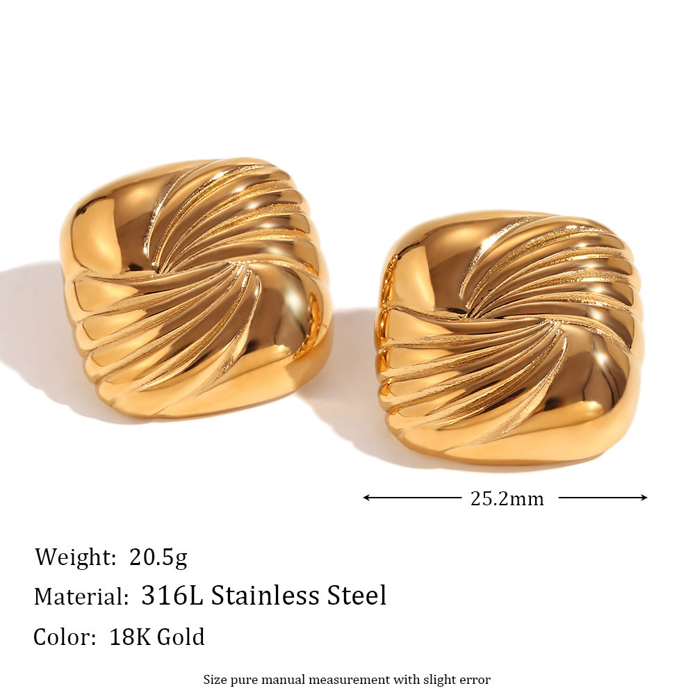 Minimalist Geometric Wave Texture Matte Earrings in Stainless Steel with 18K Gold Plating for Women