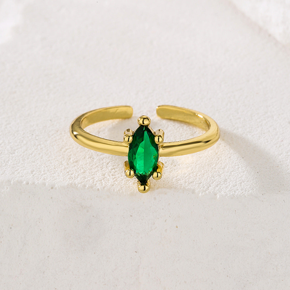 Anello da donna minimalista geometrico aperto in ottone con placcatura in oro 18 carati e intarsio in zircone