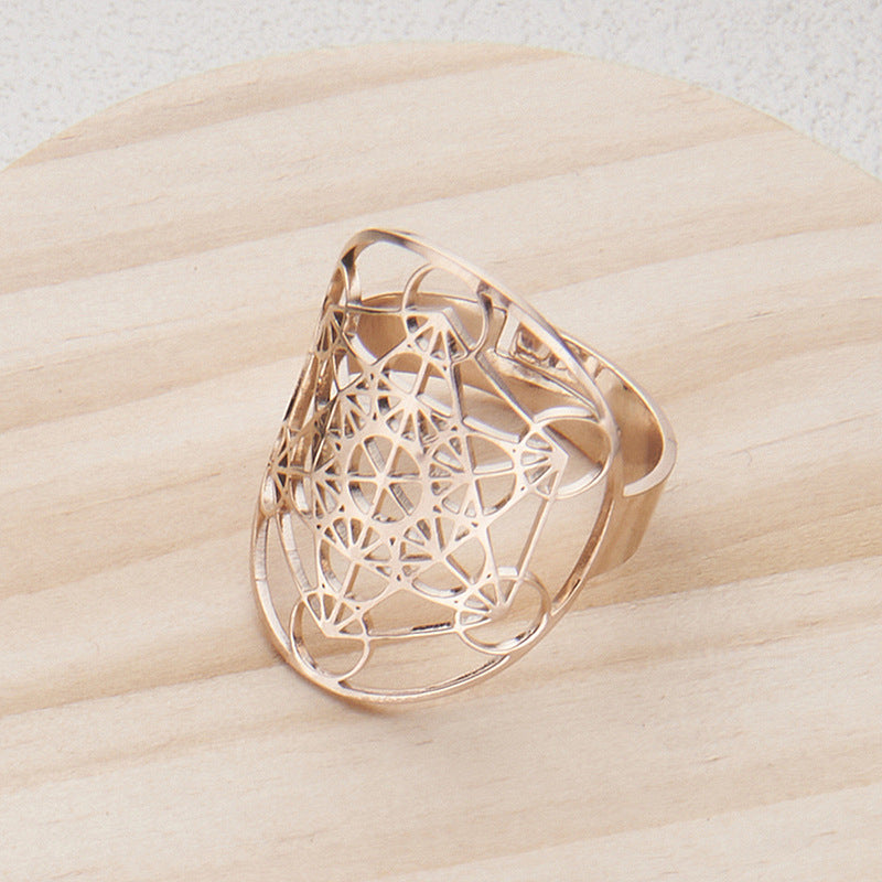 Adjustable Geometric Hexagram Oval Stainless Steel Ring with Polished Finish for Unisex