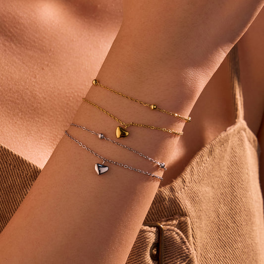 Fashionable Heart-Shaped Titanium Steel Double-Layer Bracelet with Plated Finish for Women