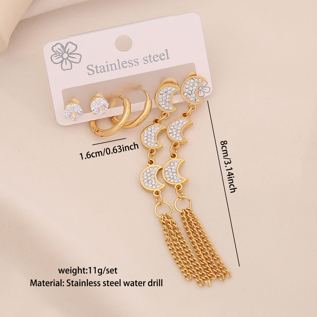 Fashionable Floral and Teardrop-Shaped Stainless Steel Stud Earrings with Dangle Fringe for Women