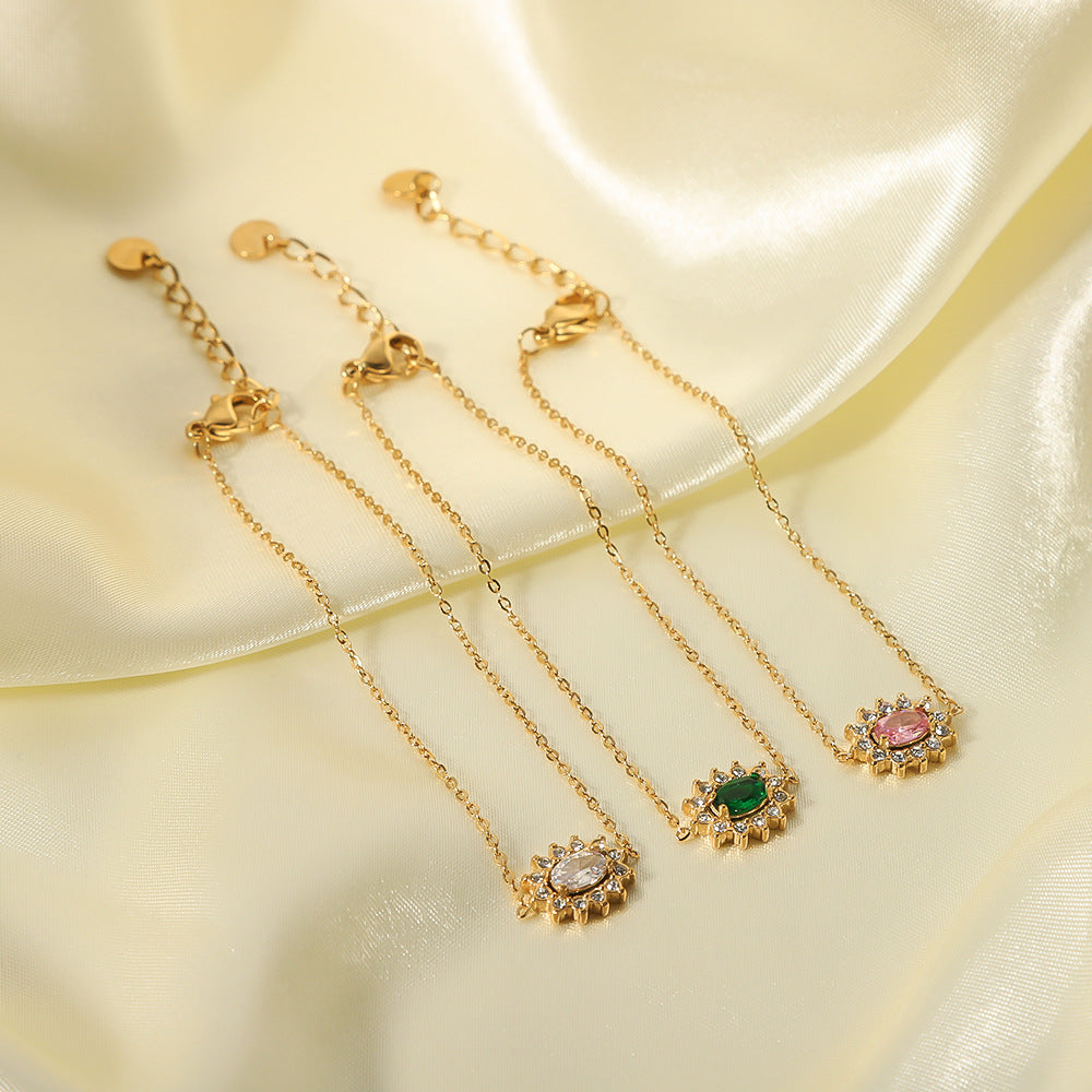 Vintage Emerald Zircon Crystal Titanium Steel Bracelet for Women with Geometric Shape and 18K Vacuum Plating