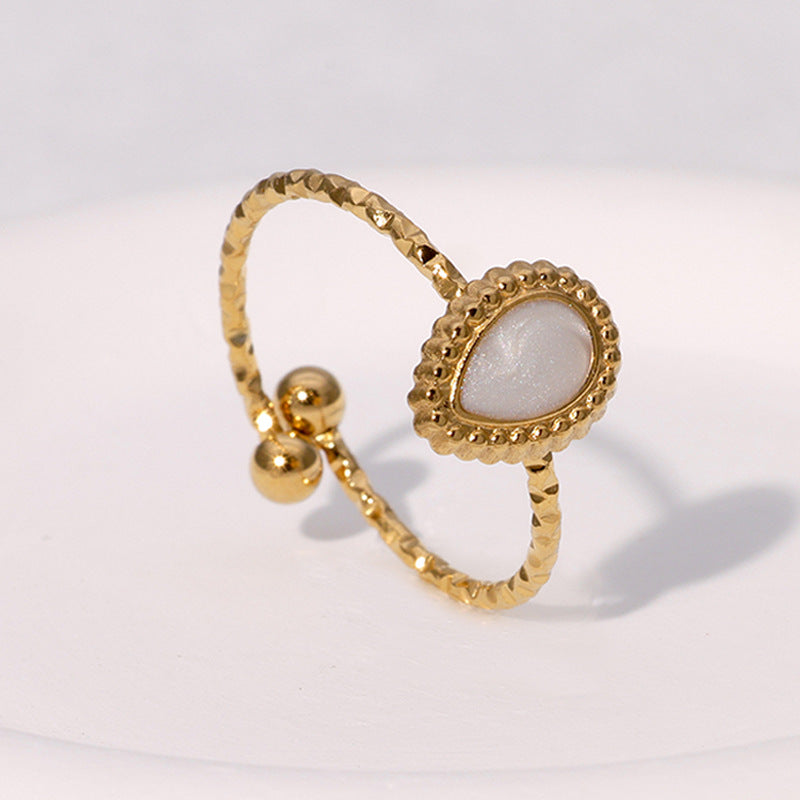 Anello aperto da donna vintage elegante a forma di goccia placcato oro in acciaio inossidabile con estetica lussuosa retrò francese