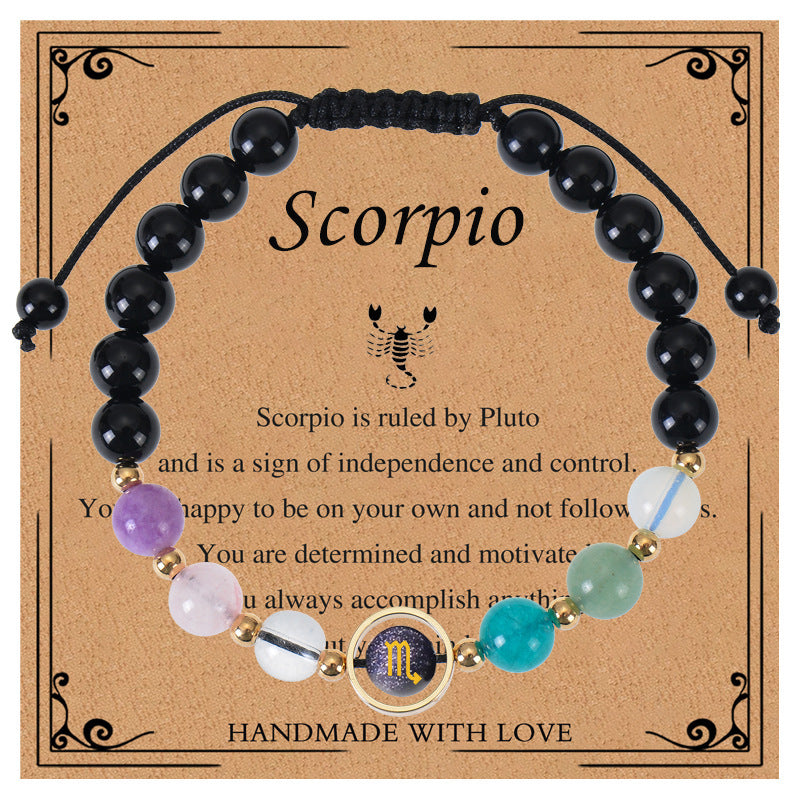 Elegant Geometric Natural Crystal Zodiac Beaded Bracelet Unisex Handmade Jewelry with Card