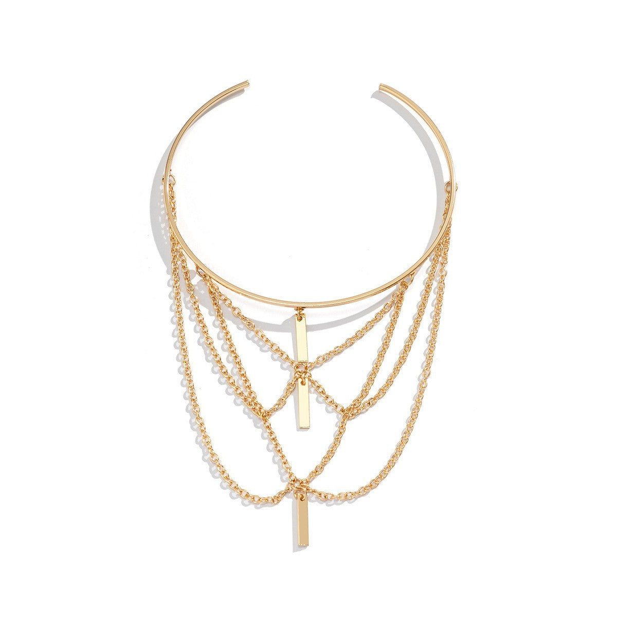 Pulsera de brazalete metálica ajustable de estilo punk geométrico para mujer con acabado chapado y detalle de borla