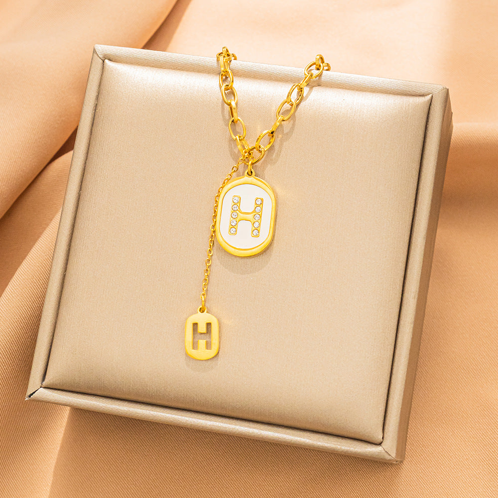 Luxury Style Geometric Letter Necklace in Titanium Steel with Gold Plating for Women