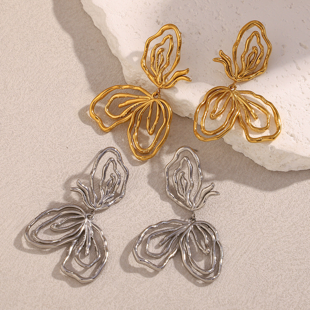Orecchini da donna in acciaio inossidabile con placcatura in oro 18 carati, design geometrico alla moda