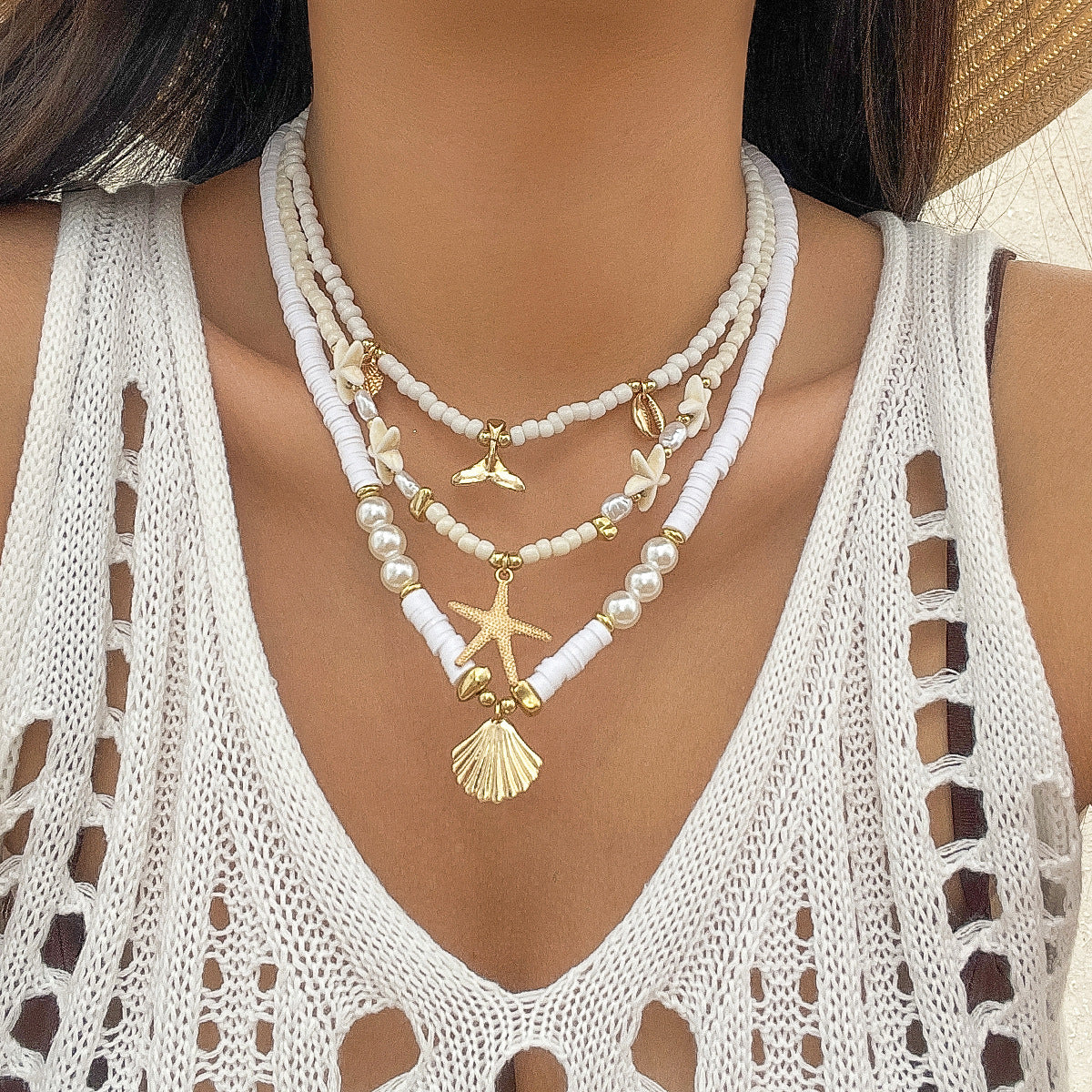 Sweet Star Geometric Zinc Alloy Plated Necklace with Turquoise and Beads for Women