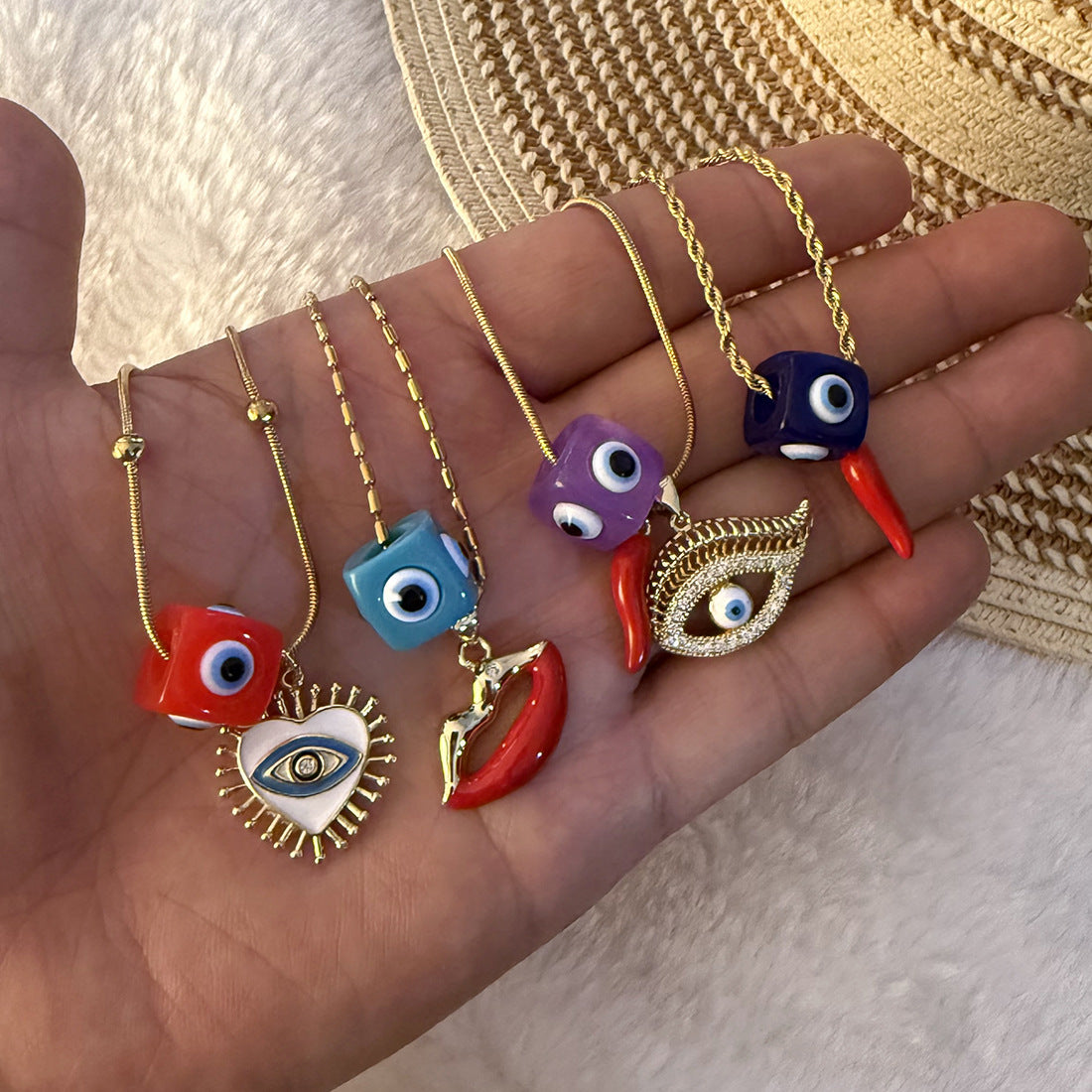 Edgy Eye and Lips Pendant Necklace in Titanium Steel with Plated Finish on Snake Chain for Women