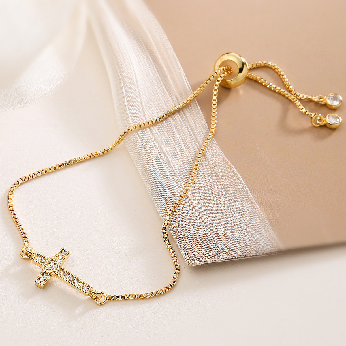 18K Gold Plated Brass Cubic Zirconia Cross Pendant Necklace for Women