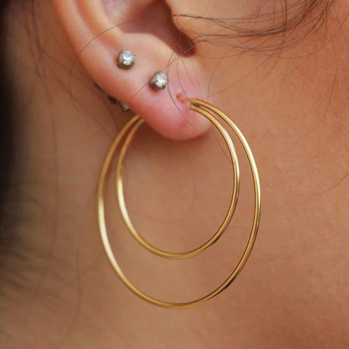 Orecchini a Cerchio Minimalisti Geometrici in Acciaio al Titanio da Donna con Finitura Placcata e Fili per Orecchini in Acciaio Inossidabile