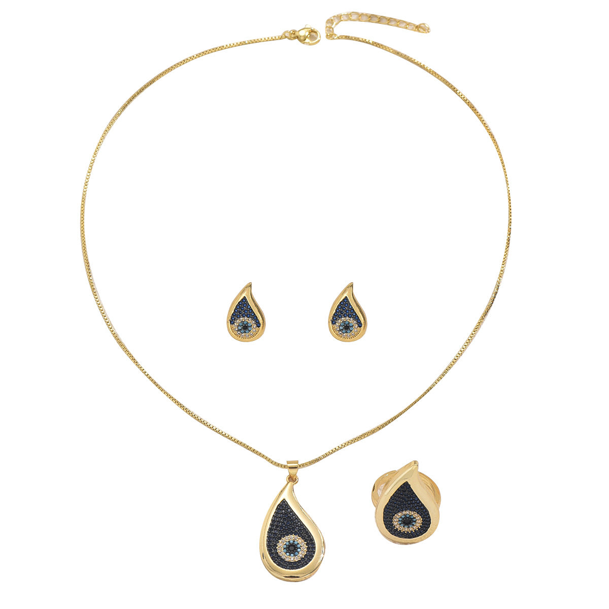 Conjunto de collar de estilo hippie con colgante de ojo turco y cadena de aleación con incrustaciones de diamantes de imitación para mujer