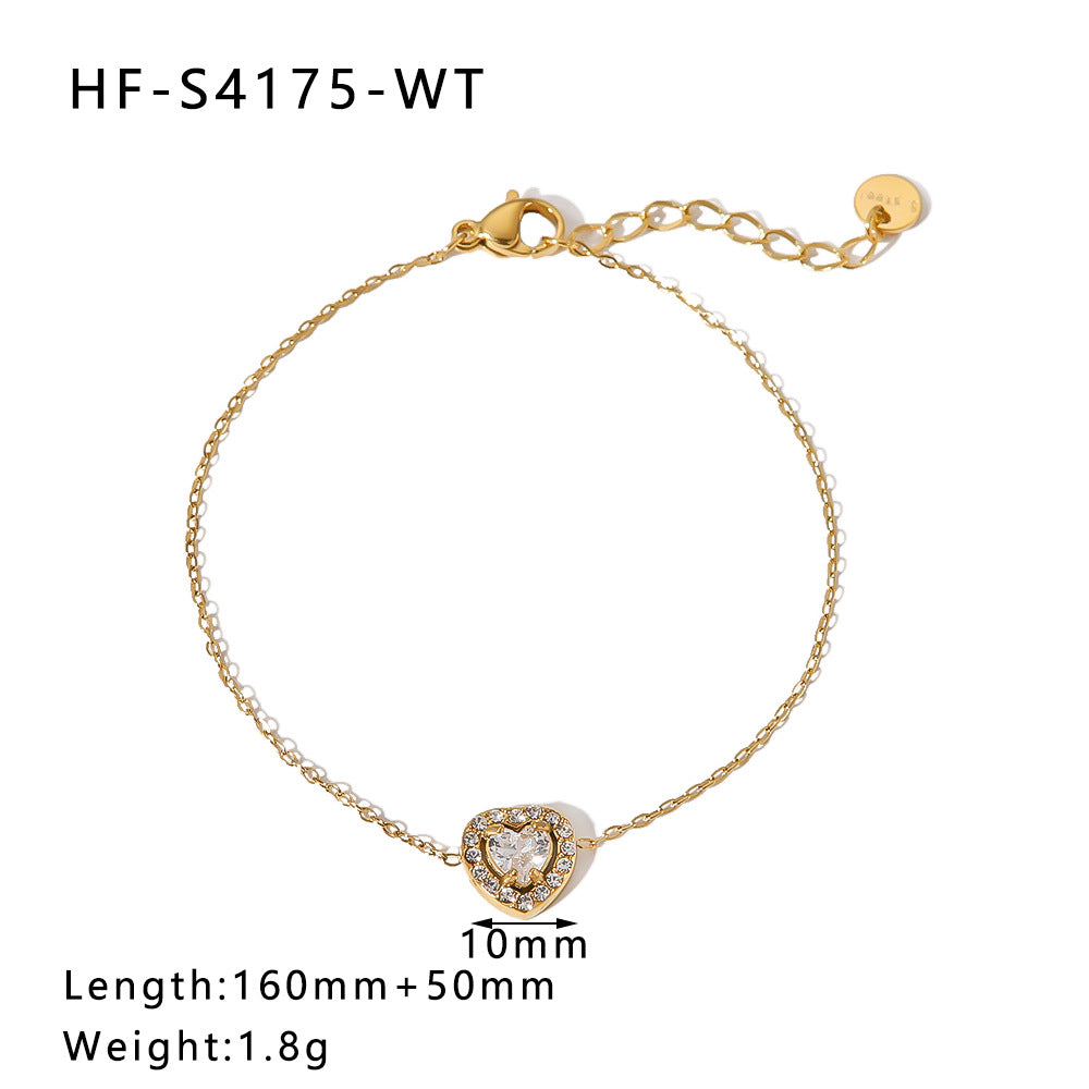Bracciale da Donna Minimalista Geometrico a Forma di Girasole in Acciaio Inossidabile con Ciondolo a Cuore e Intarsio di Zirconi