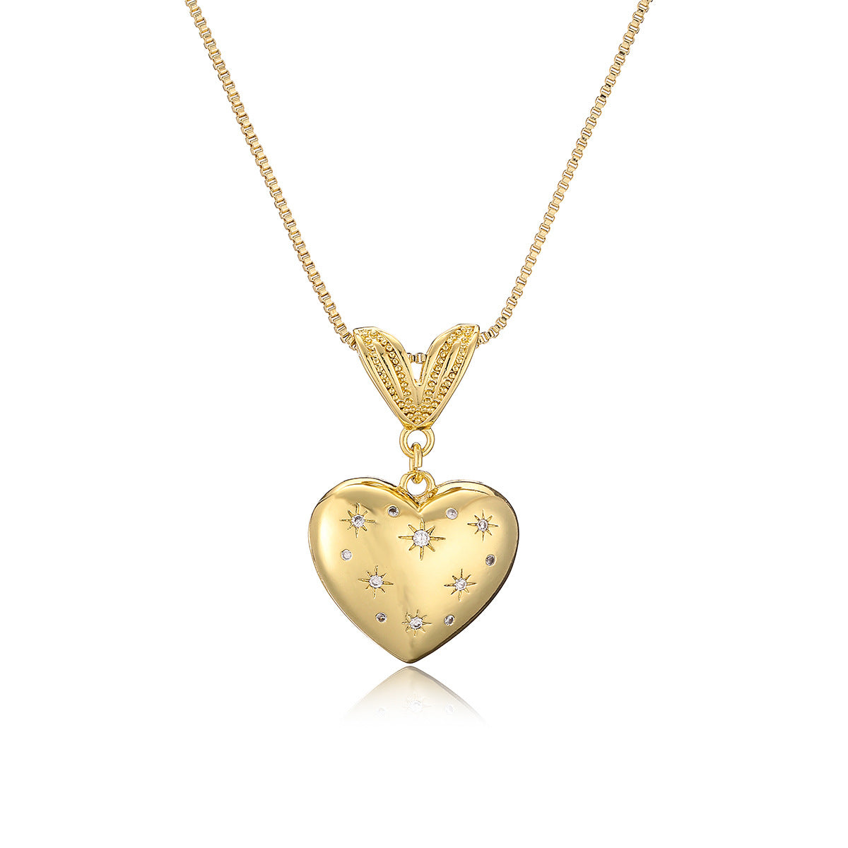 Collana con Pendente a Cuore Minimalista in Rame, Placcata Oro 18K e con Accenti di Zircone per Donna
