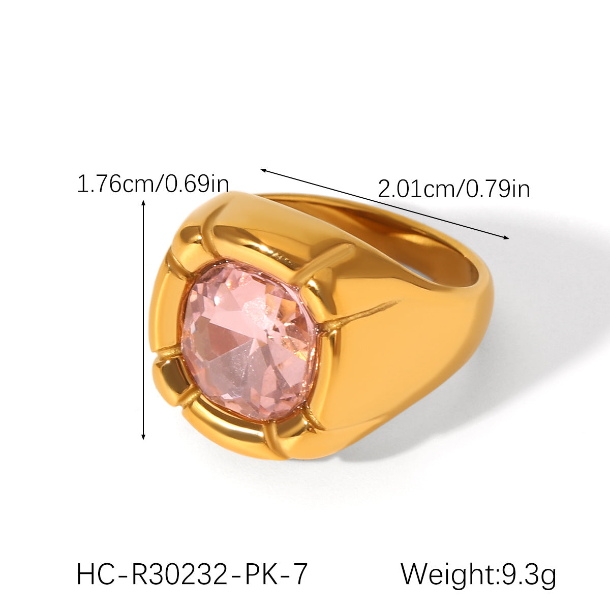 Ins Style Geometric 18K Gold Plated Stainless Steel Ring with Cubic Zirconia for Women