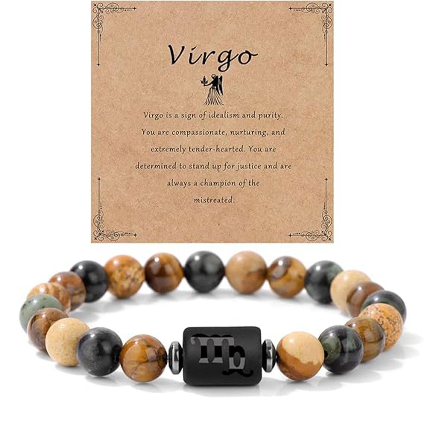Unisex Natural Stone Zodiac Beaded Bracelet Geometric Elastic String Handmade