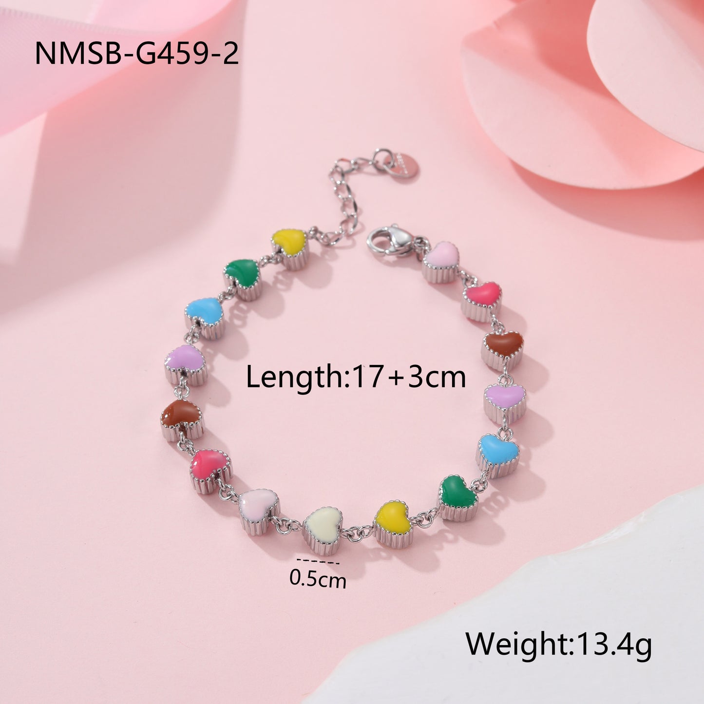 Braccialetto alla moda minimalista a forma di cuore smaltato in acciaio al titanio per donna con finitura placcata