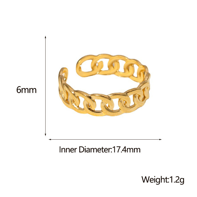 Minimalist Gold Plated Stainless Steel Chain Ring Oval Geometric Open Ring for Women