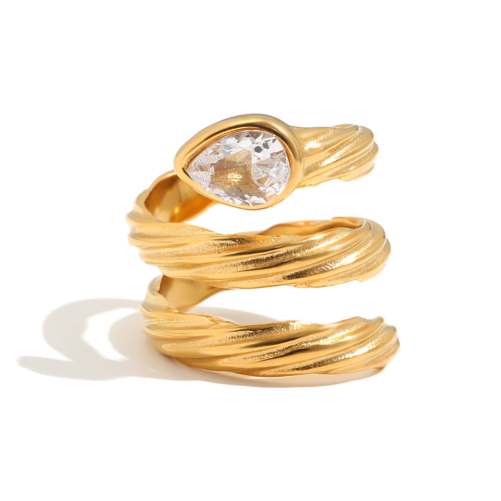Anello da donna in acciaio inossidabile placcato oro 18 carati con geometria di lusso vintage