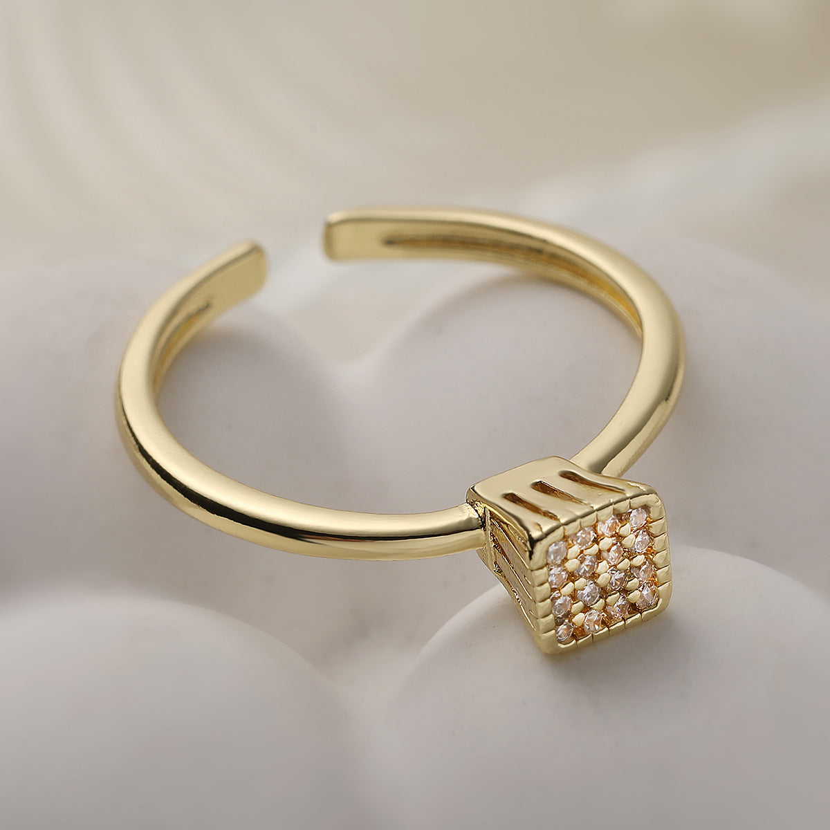Minimalist 18K Gold Plated Brass Geometric Ring with Cubic Zirconia for Women