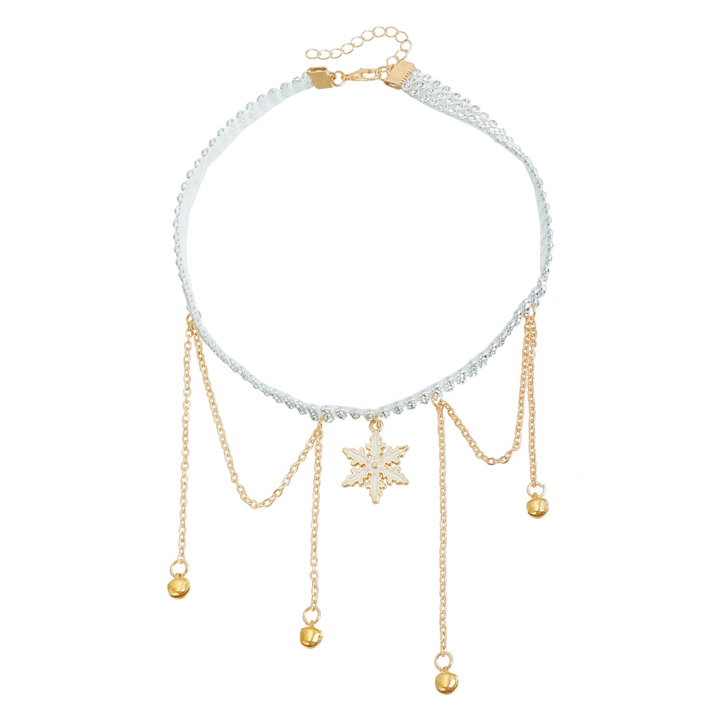 Elegant Geometric Alloy Plated Rhinestone Snowflake Choker Necklace for Women Christmas Party