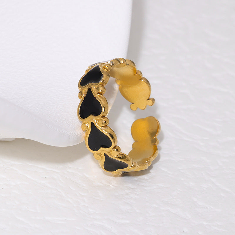 Anillo Ajustable de Acero de Titanio con Forma de Corazón Minimalista y Baño de Oro de 18K para Mujer