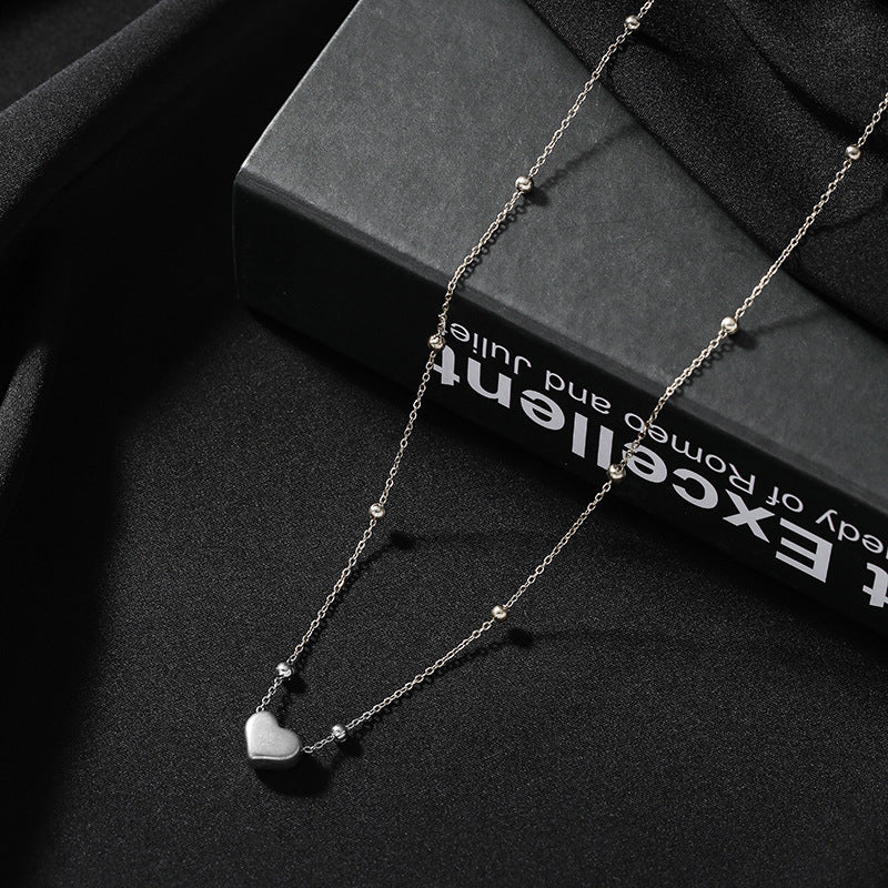 Elegant Heart Titanium Steel Plated Beaded Necklace for Women