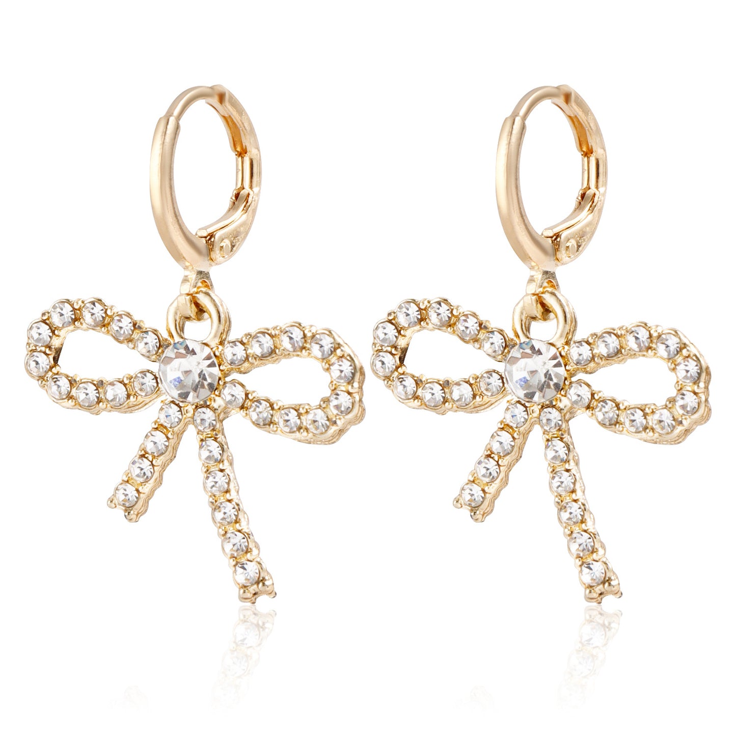 Pendientes minimalistas en forma de lazo con micro diamantes de imitación engastados en metal chapado para mujer