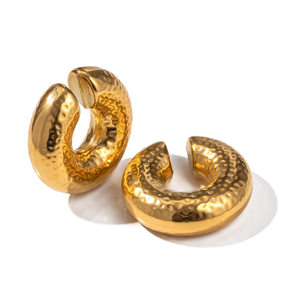 Trendy Geometric Hollow Cylinder 18K Gold Plated Stainless Steel Hoop Earrings for Women