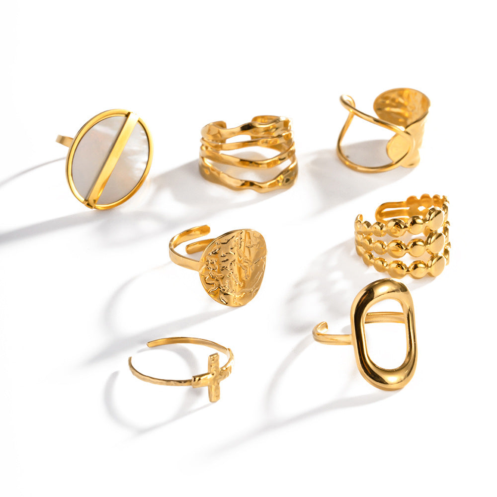 Anello regolabile in acciaio al titanio con motivo geometrico stile vintage francese e intarsio di gemme per donna