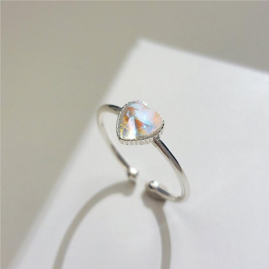 Anillo de Plata de Ley 925 Minimalista con Forma de Corazón y Cristal AB para Mujer