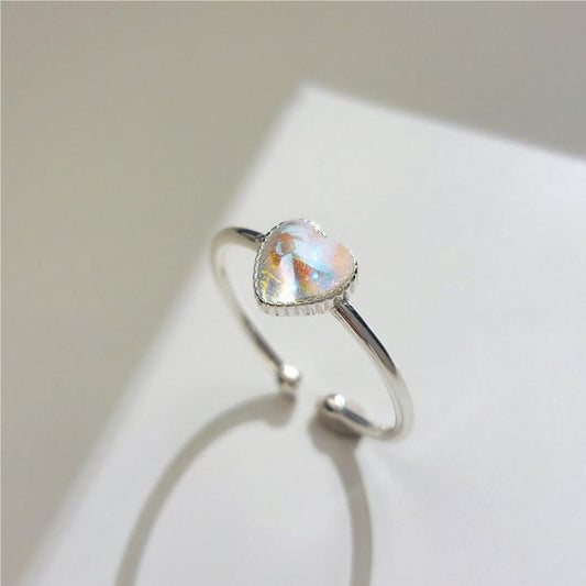 Minimalist Heart-Shaped 925 Sterling Silver Ring with AB Crystal Accent for Women