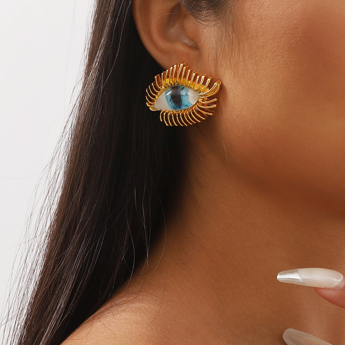 Pendientes de ojo turco de estilo vintage en aleación con detalles esmaltados y acabado chapado para mujer
