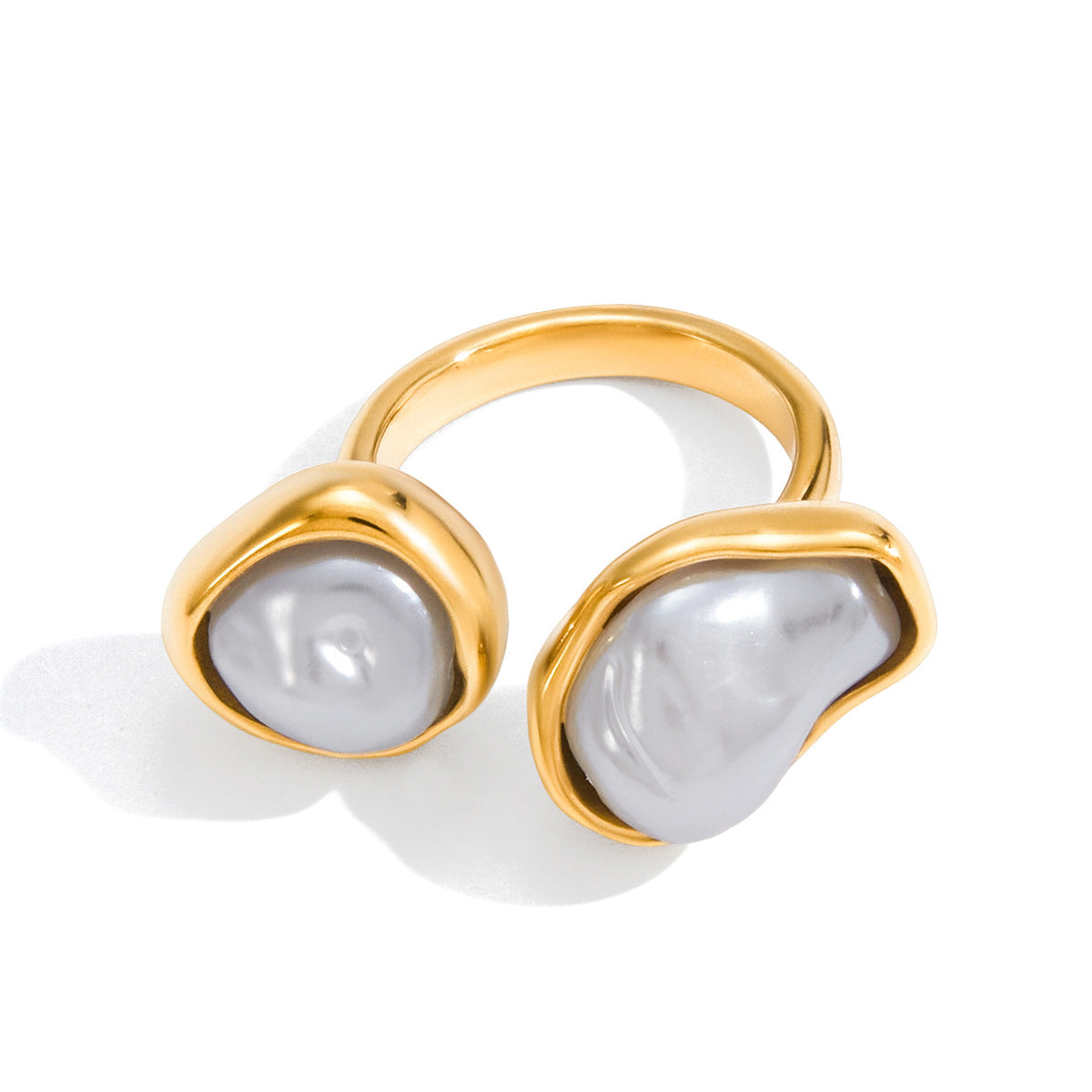 Anillo de acero de titanio con forma geométrica ovalada, inspirado en perlas barrocas, para mujer, con acabado chapado, joyería de mano de lujo minimalista